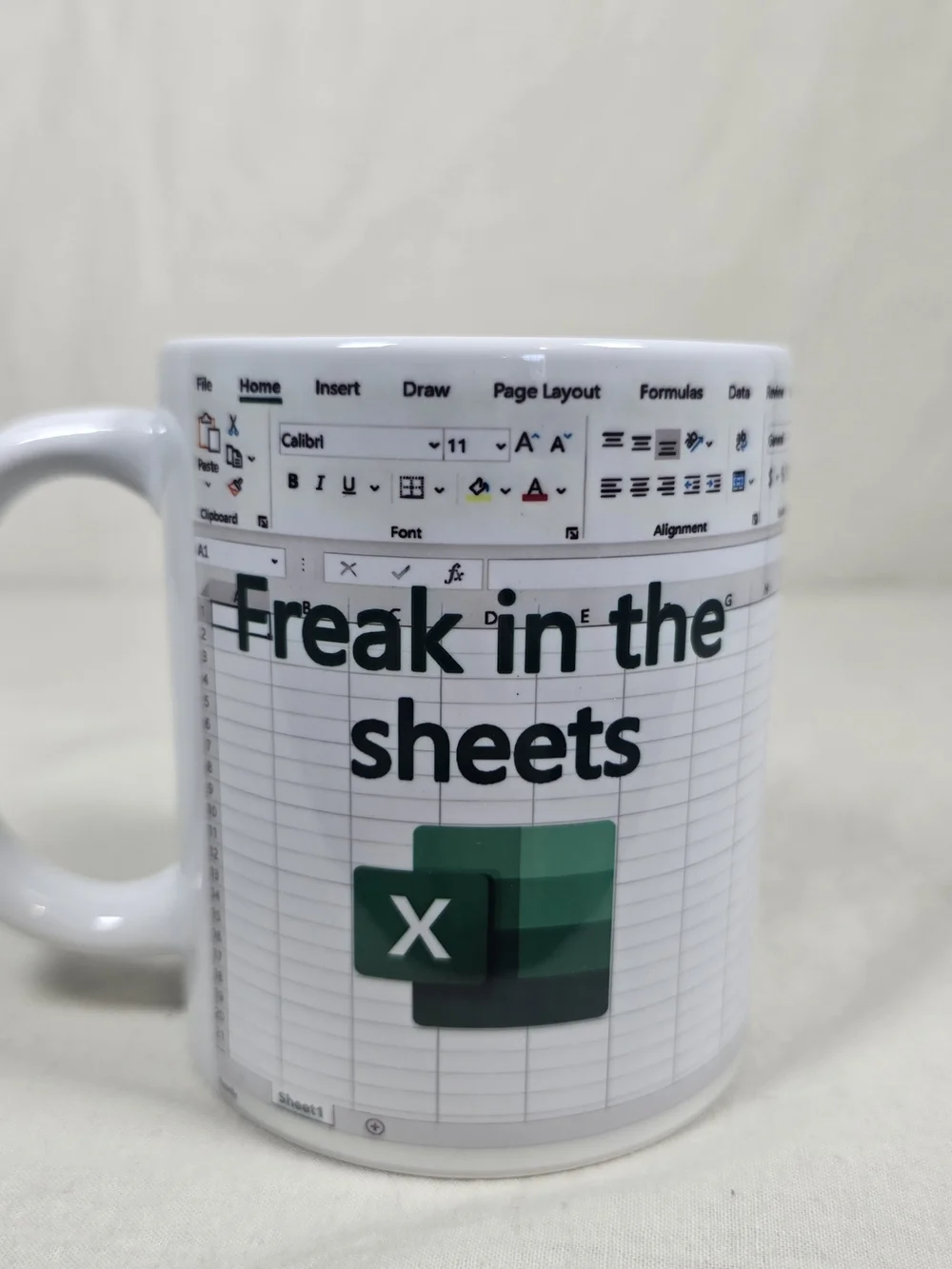 Funny Excel Mug Freak in the Sheets Spreadsheet Office Accountant Coffee Cup
